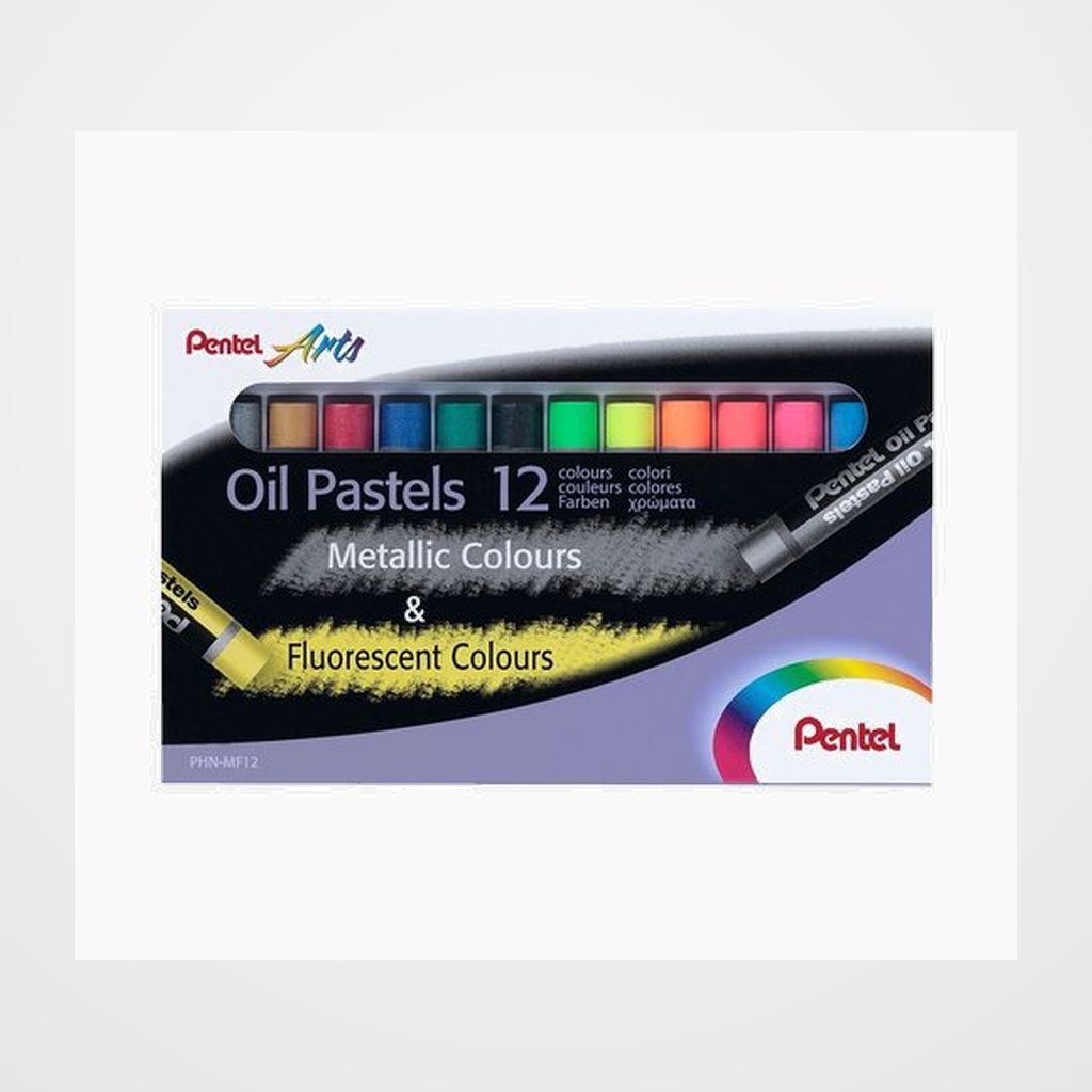 CERAS PENTEL OIL PASTEL METALICOS/FLUORESCENTES ESTUCHE DE 12