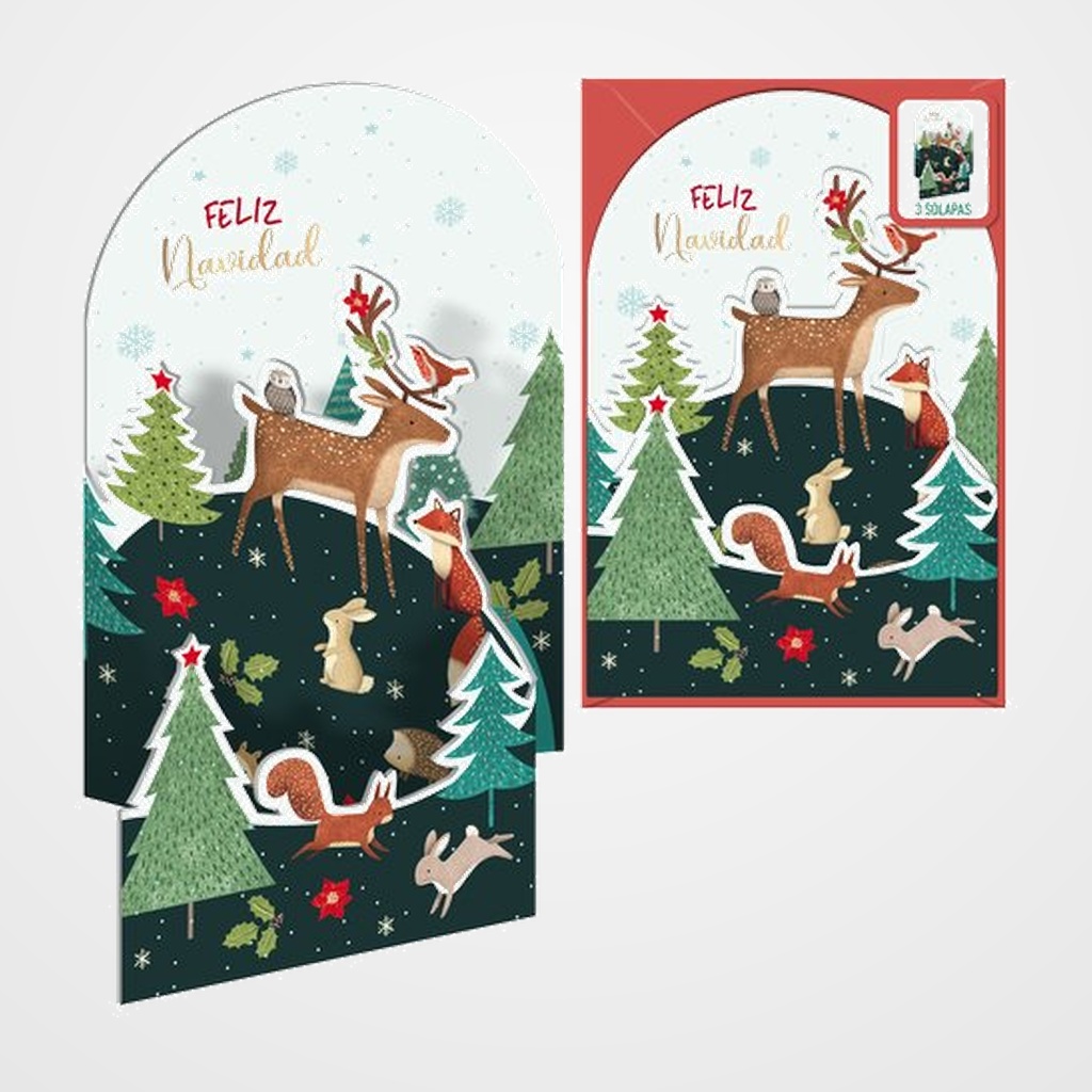 CHRISTMAS DOHE ESCENAS DESPLEGABLES 115x170 ANIMALES EN EL BOSQUE