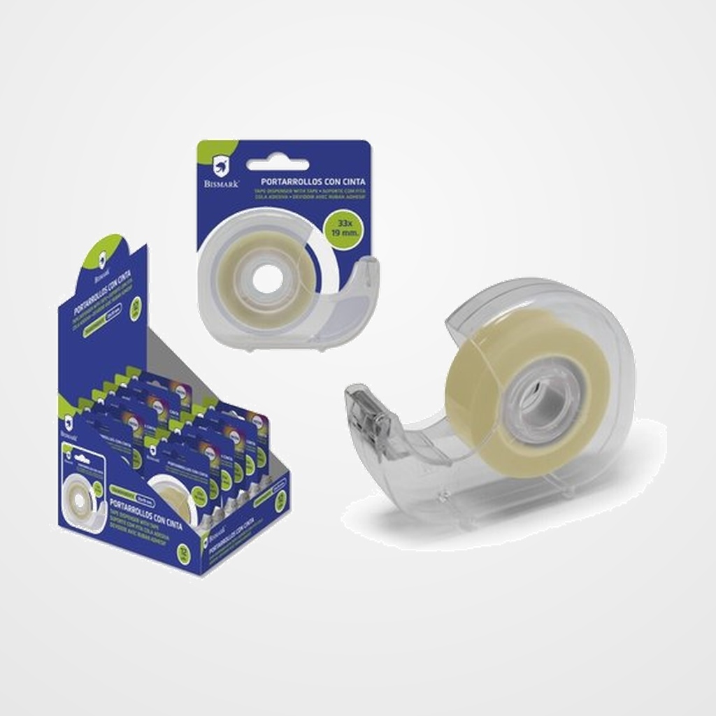 CINTA ADHESIVA BISMARK rollo 33x19 con PORTARROLLOS