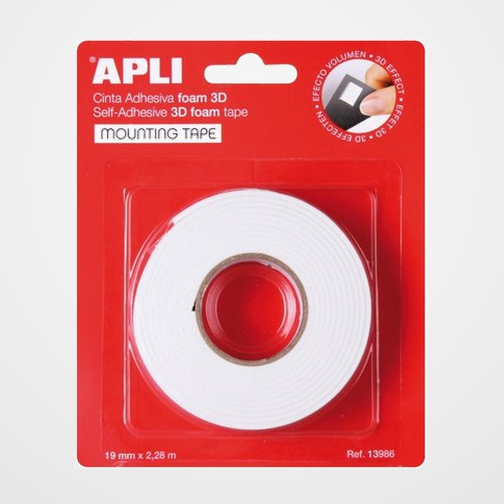 CINTA ADHESIVA DOBLE CARA APLI FOAM rollo de 2,28m x 19mm