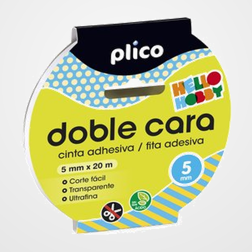 CINTA ADHESIVA DOBLE CARA PLICO rollo 20x5 ULTRA ESTRECHA