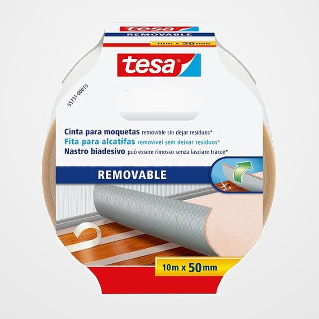 CINTA ADHESIVA DOBLE CARA TESA MOQUETAS rollo 10m x 50mm REMOVIBLE
