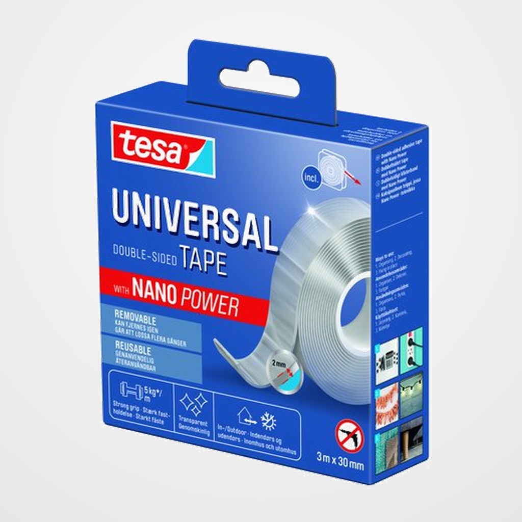 CINTA ADHESIVA DOBLE CARA TESA NANO POWER rollo 3m x 30mm