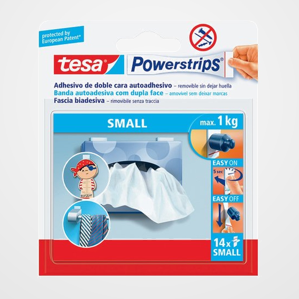 CINTA ADHESIVA DOBLE CARA TESA POWERSTRIPS TIRA PEQUEÑA estuche de 14