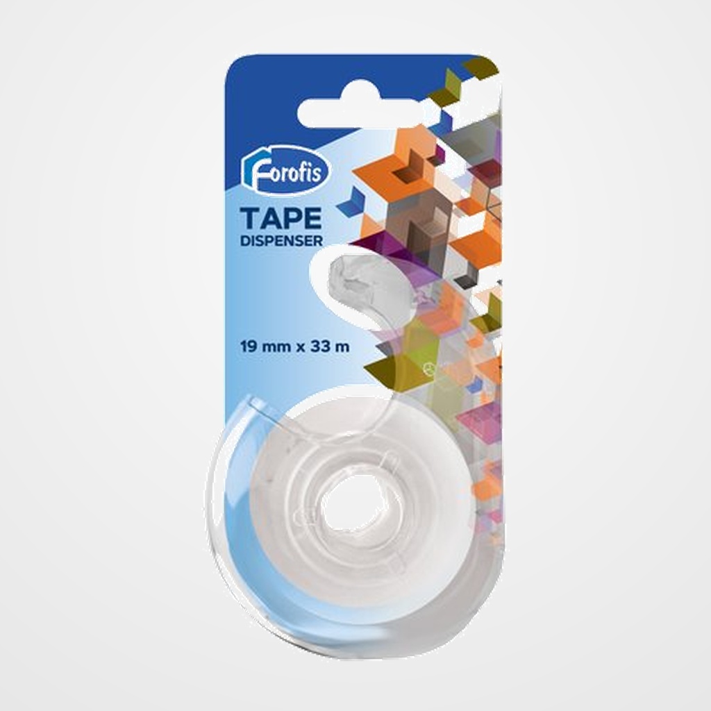 CINTA ADHESIVA FOROFIS TRANSPARENTE rollo 33x19 con PORTARROLLOS