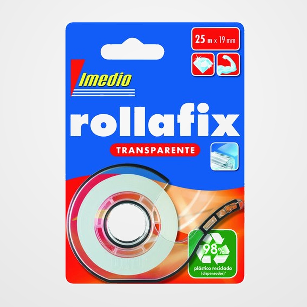 CINTA ADHESIVA IMEDIO ROLLAFIX TRANSPARENTE rollo 25x19 con PORTARROLLOS