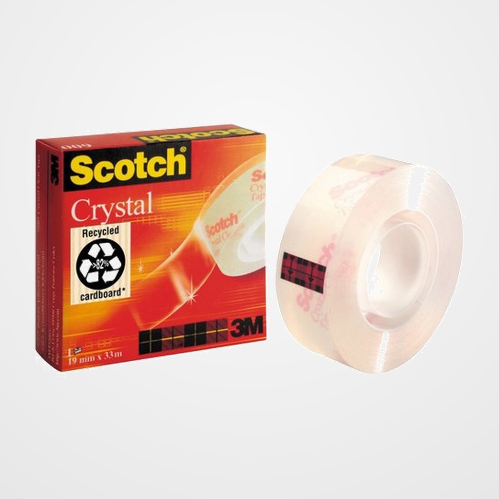 CINTA ADHESIVA SCOTCH CRYSTAL ULTRATRANSPARENTE rollo 10x12 con MINI PORTARROLLOS