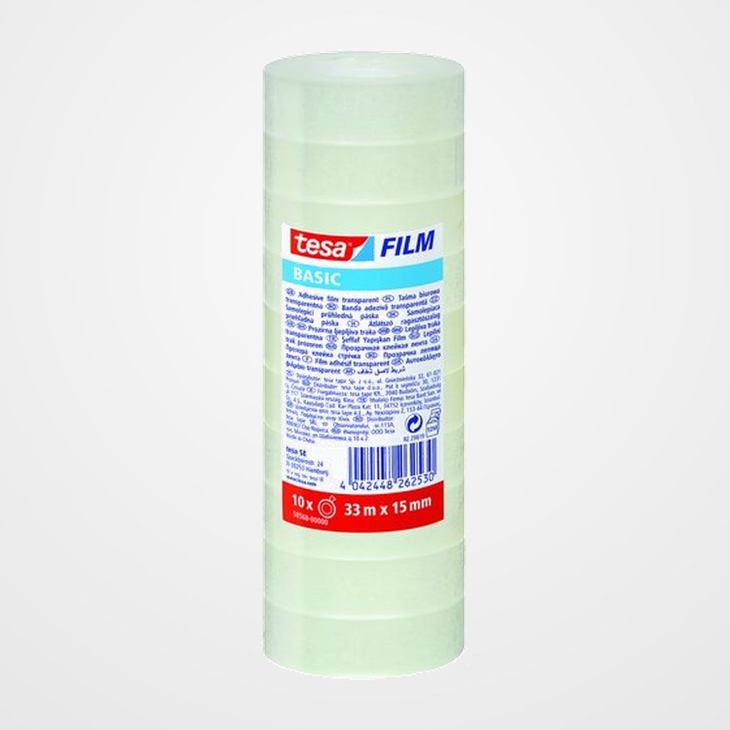 CINTA ADHESIVA TESA BASIC TRANSPARENT rollo 33x15 TORRE de 10