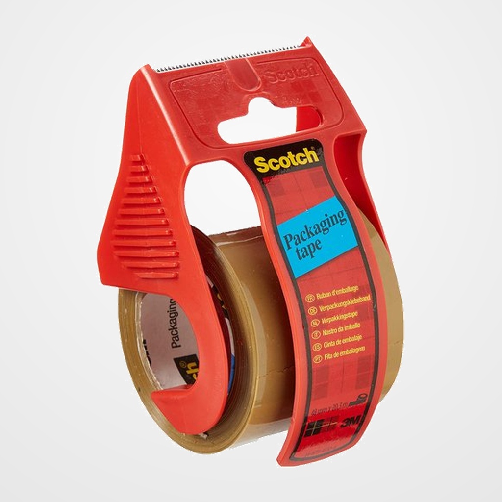 CINTA de EMBALAJE SCOTCH rollo 20x50 con DISPENSADOR MARRON (pesos medio-bajos)