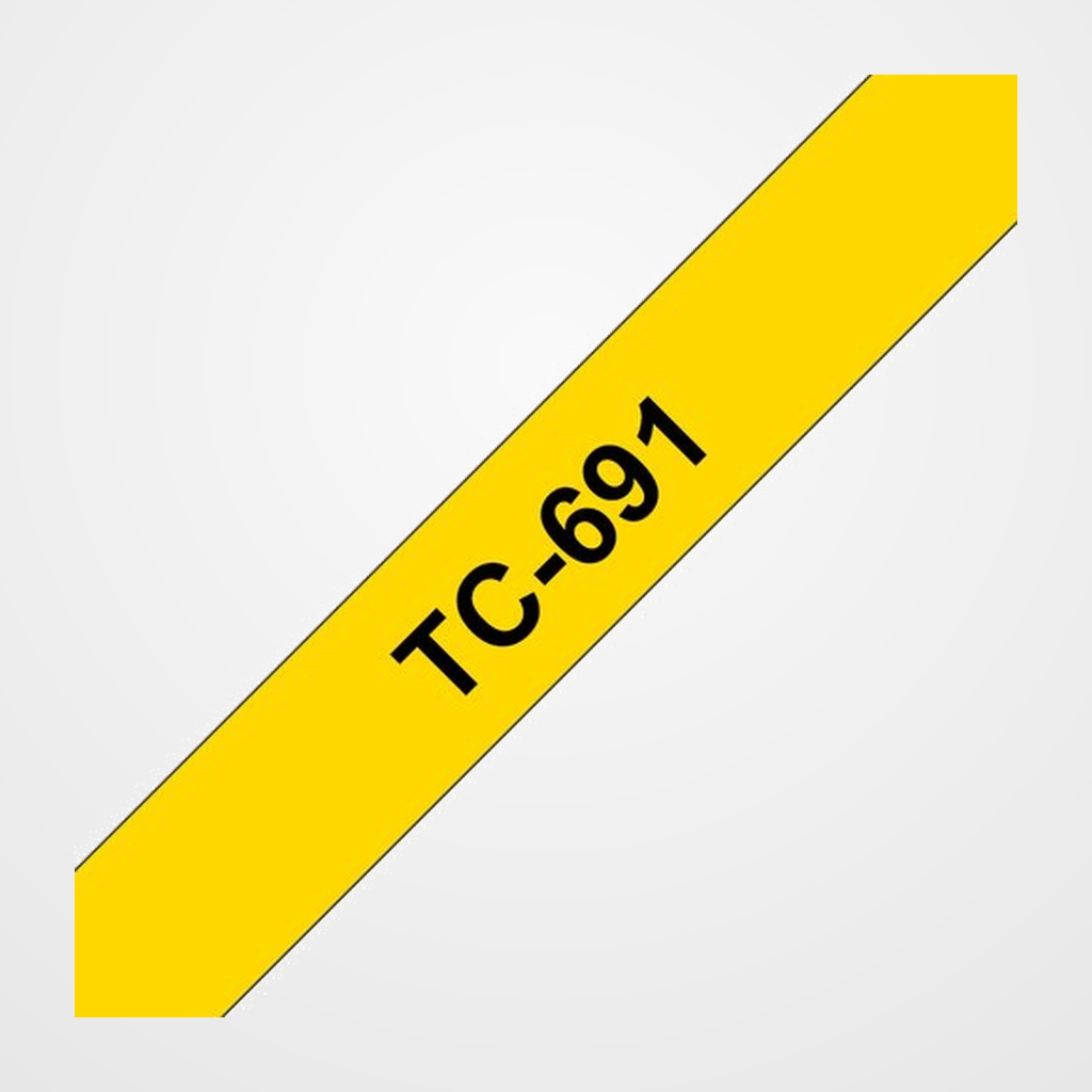 CINTA de ROTULAR BROTHER LAMINADA 7,7m 9mm  NEGRO sobre AMARILLO