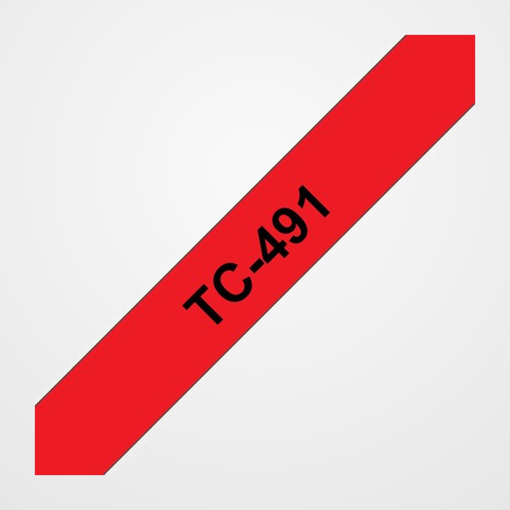 CINTA de ROTULAR BROTHER LAMINADA 7,7m 9mm  NEGRO sobre ROJO