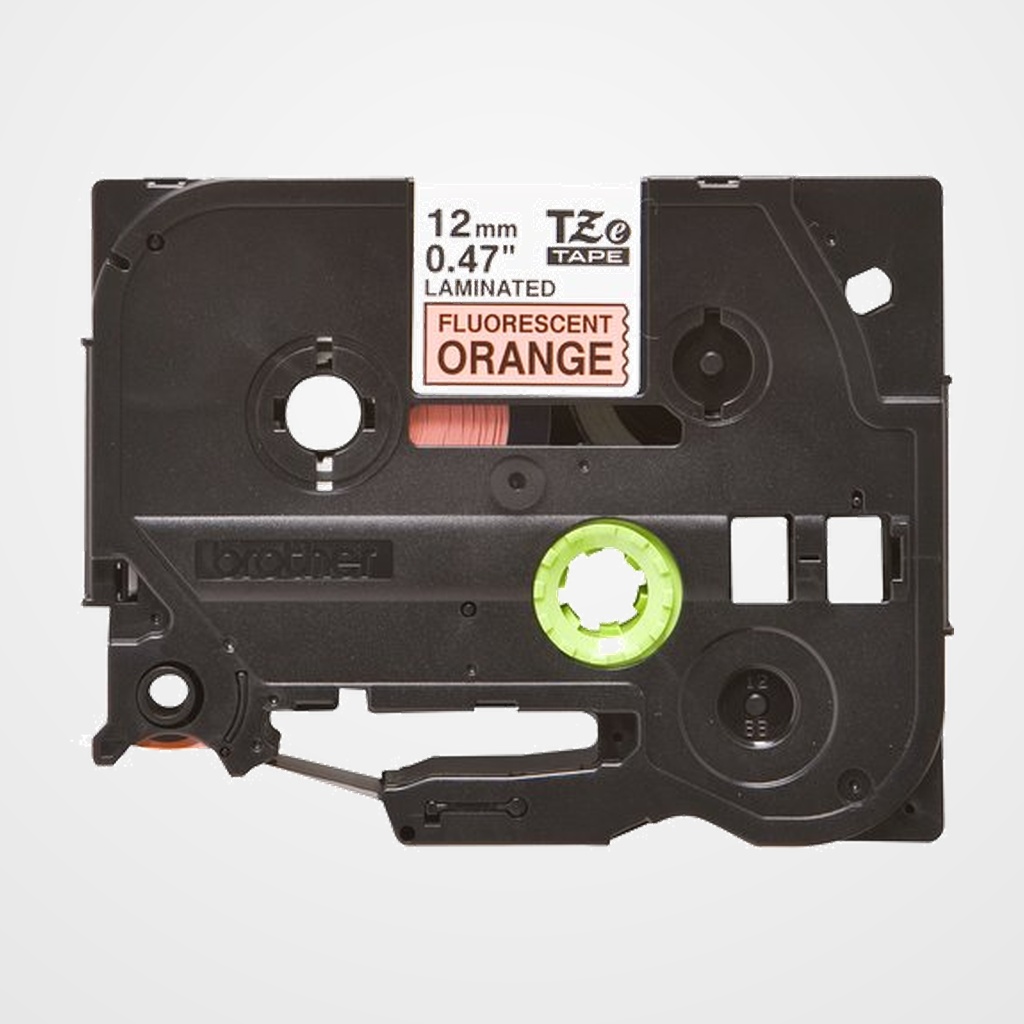 [16701099] CINTA de ROTULAR BROTHER LAMINADA 8m 12mm NEGRO sobre NARANJA FLUORESCENTE