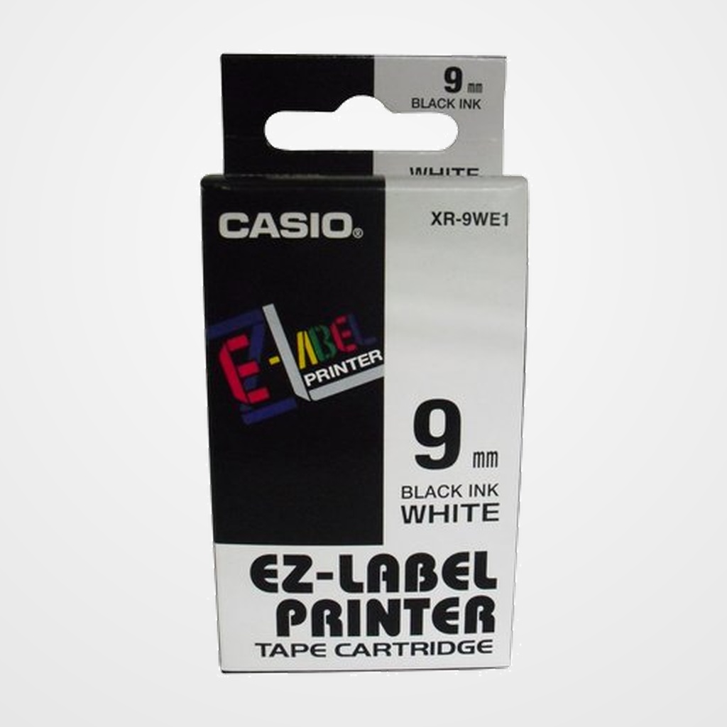 CINTA de ROTULAR CASIO 8m  9mm NEGRO sobre BLANCO (XR-9WE1)