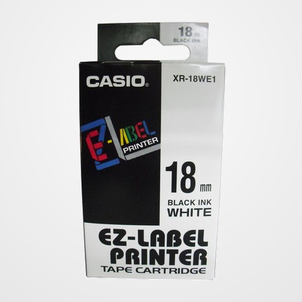 CINTA de ROTULAR CASIO 8m 18mm NEGRO sobre BLANCO (XR-18WE1)