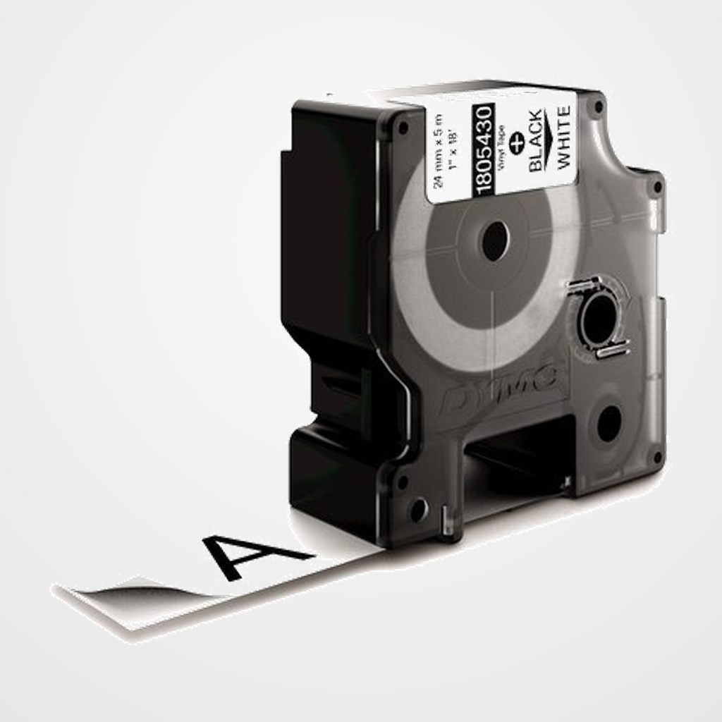 CINTA de ROTULAR DYMO RHINO ID1 VINILO 5,5m 24mm NEGRO sobre BLANCO (1805430)