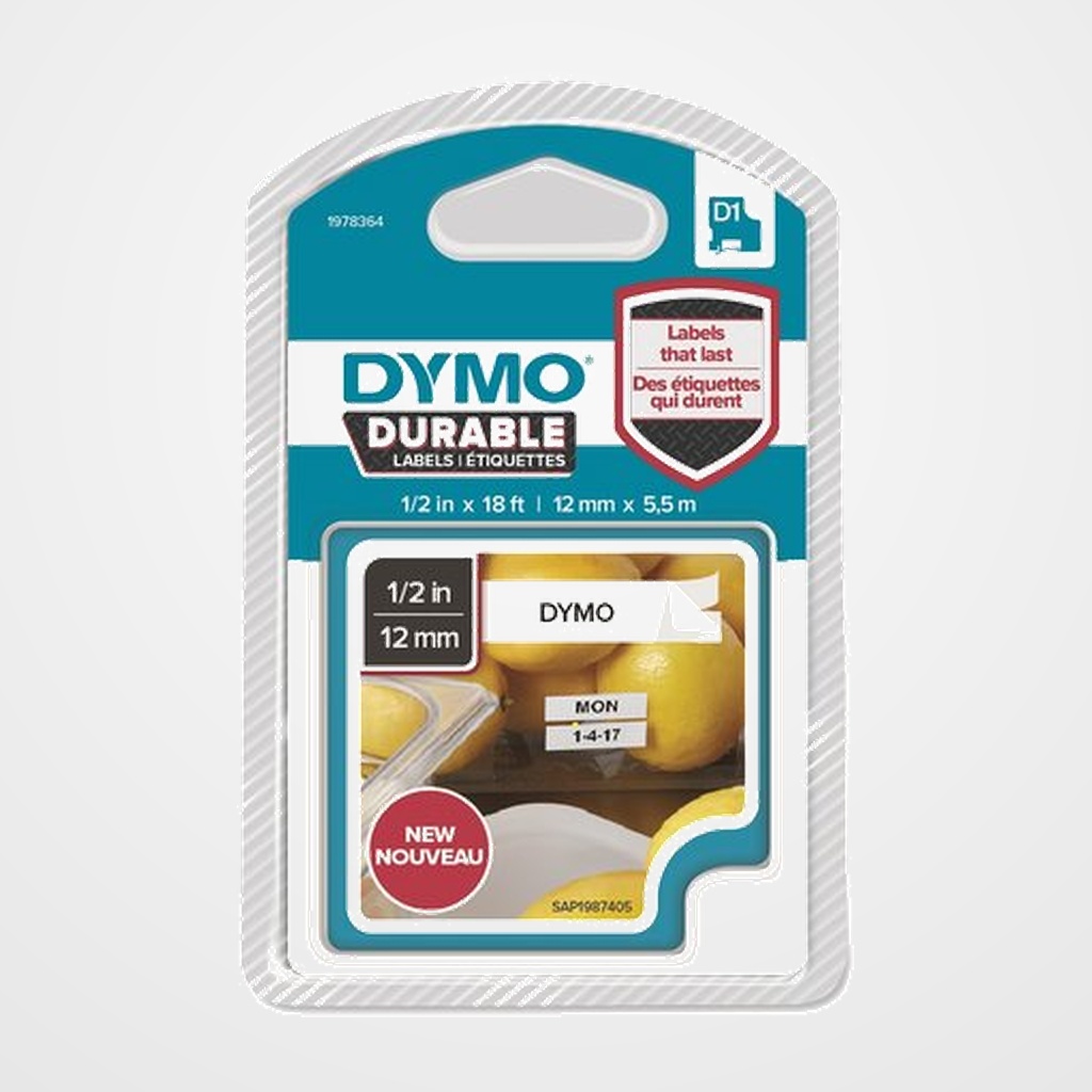 CINTA de ROTULAR DYMO TRADICIONAL 5,5m 12mm NEGRO/BLANCO (1978364)