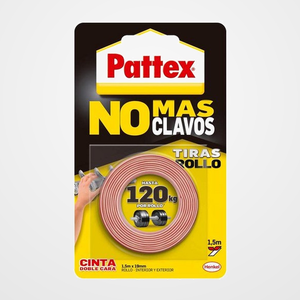 CINTA DOBLE CARA PATTEX NO MAS CLAVOS ROLLO 19mm x 1,5m