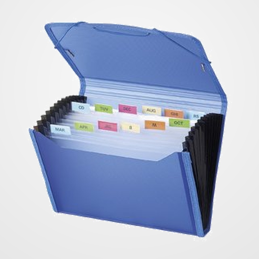 CLASIFICADOR ACORDEON CARCHIVO DUNE PP RIBETE A5 13 DPTOS.(A-Z) con GOMAS AZUL