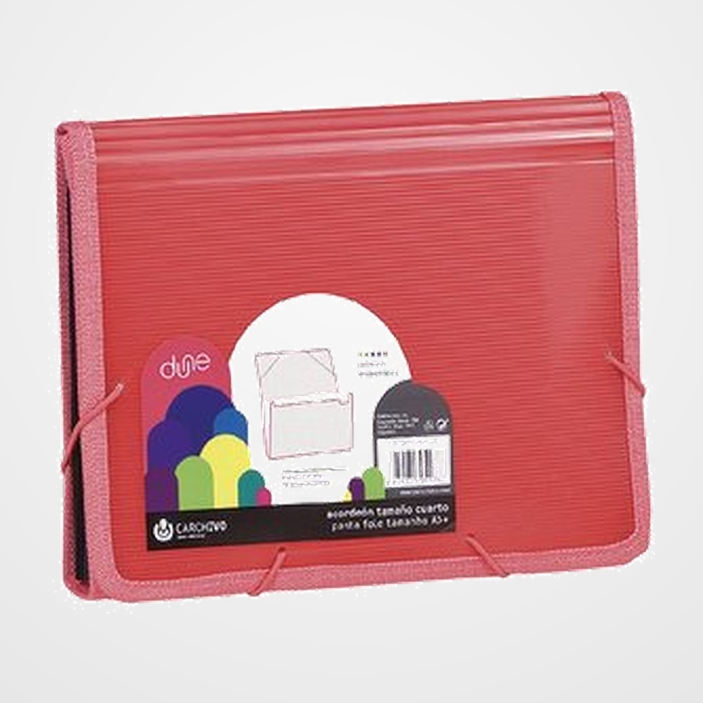 CLASIFICADOR ACORDEON CARCHIVO DUNE PP RIBETE A5 13 DPTOS.(A-Z) con GOMAS ROJO