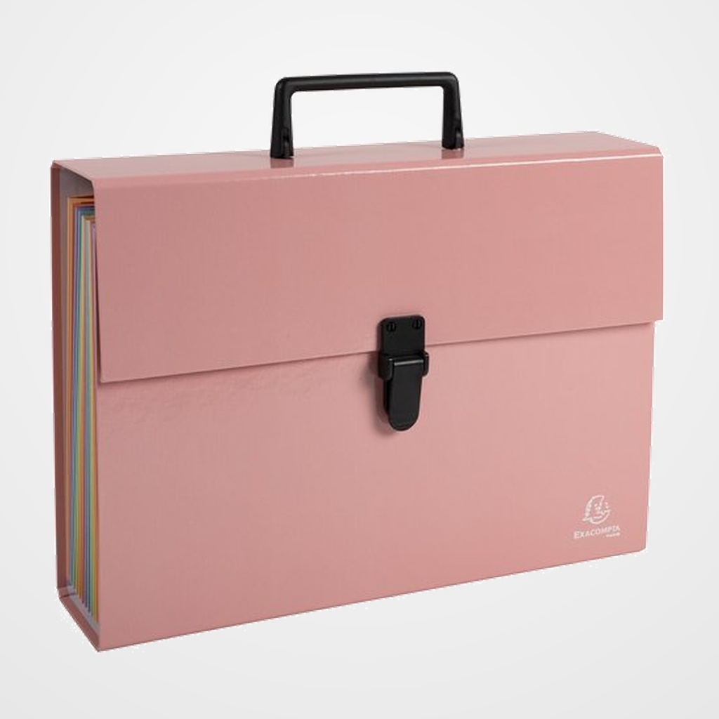 CLASIFICADOR ACORDEON EXACOMPTA AQUAREL Fº 18 DPTOS. MALETIN con ASA y CIERRE PLASTICO CORAL