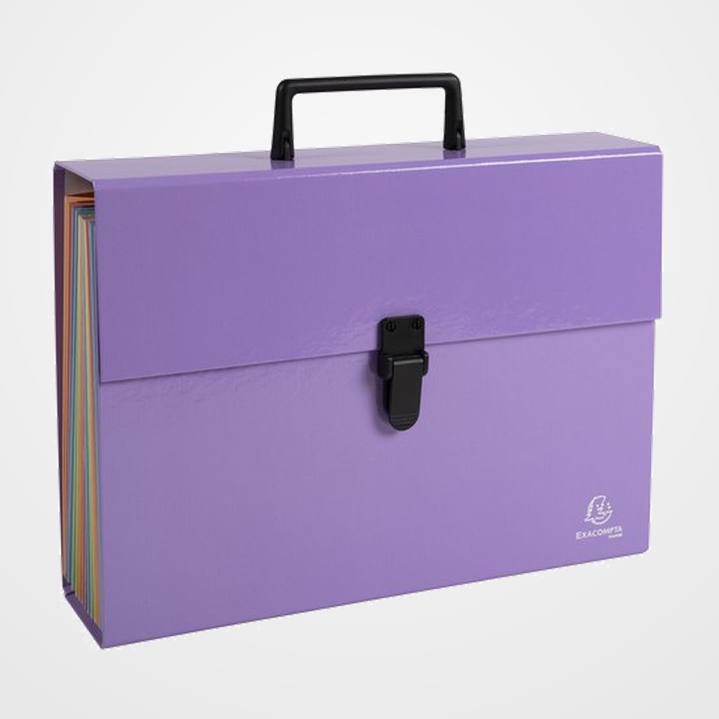 CLASIFICADOR ACORDEON EXACOMPTA AQUAREL Fº 18 DPTOS. MALETIN con ASA y CIERRE PLASTICO MALVA