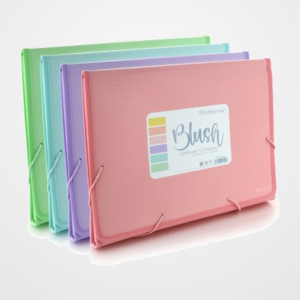 CLASIFICADOR ACORDEON OFFICE BOX PP A4+ BLUSH 12 DPTOS. y GOMAS SURTIDO (4 col.)