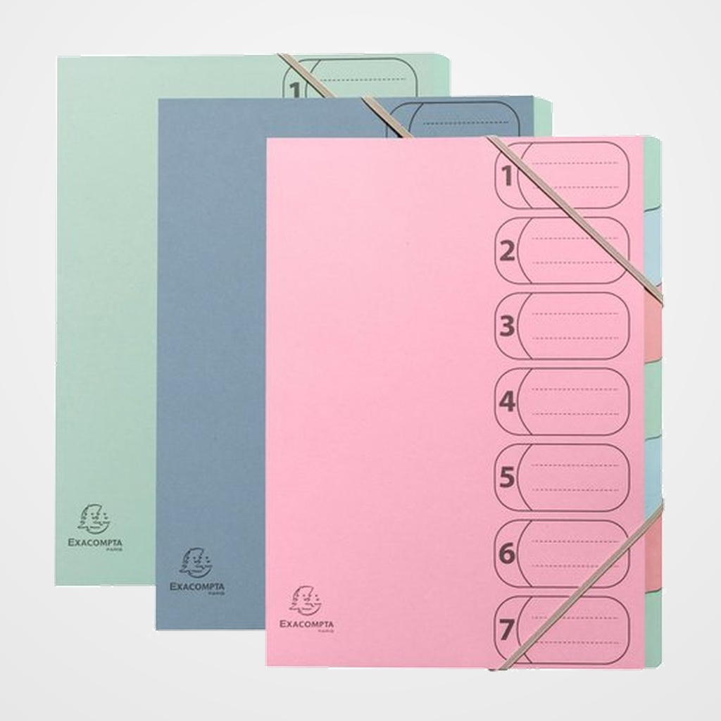 CLASIFICADOR lomo FUELLE EXACOMPTA HARMONIKA CARTON A4 7 DPTOS. con GOMAS SURTIDO (3 col.)