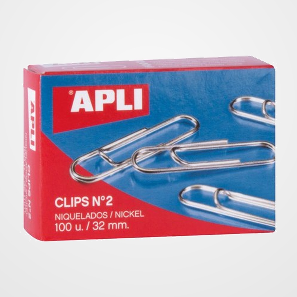 CLIP APLI Nº 2 (32 mm.) NIQUELADO CAJA de 100