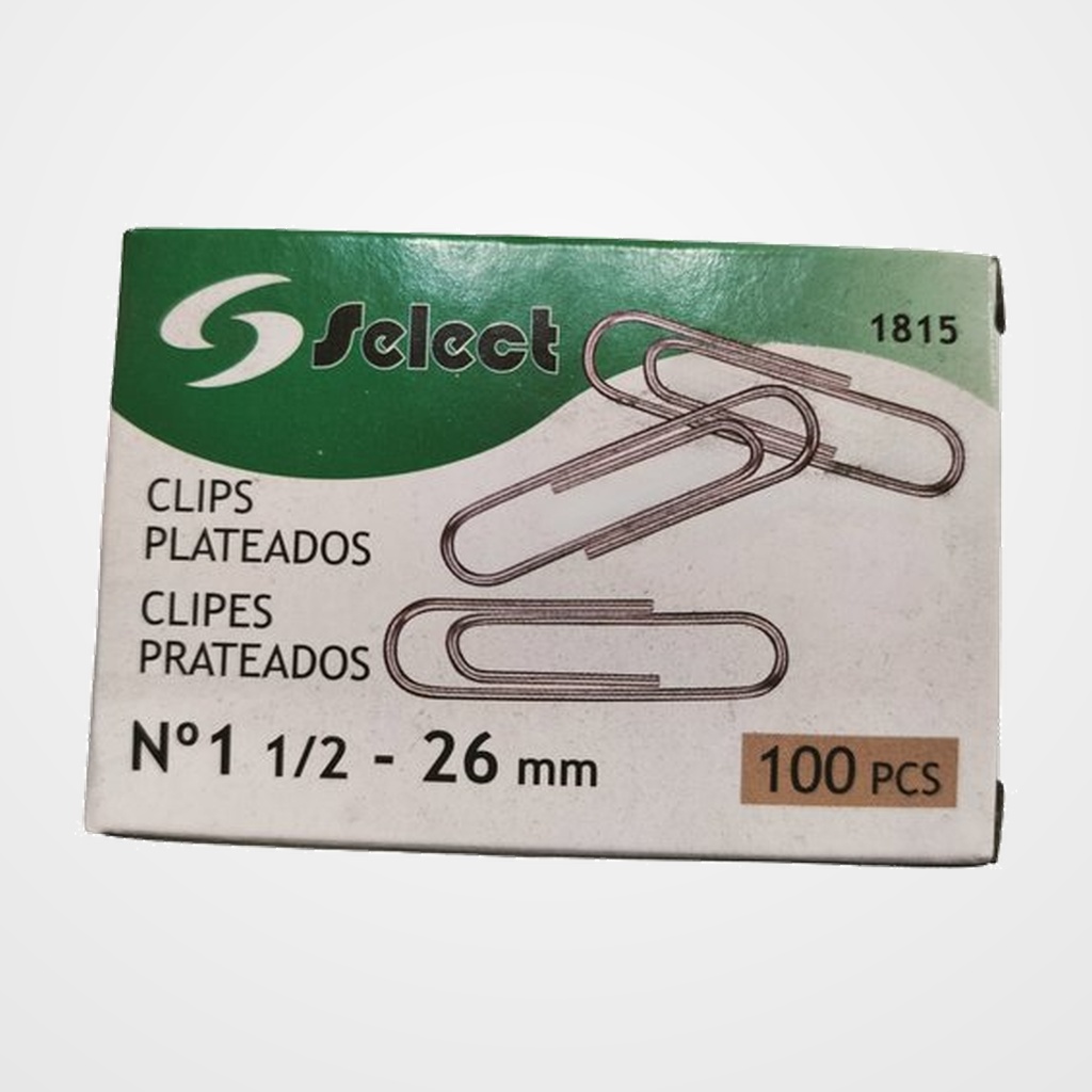 CLIP SELECT Nº1,5 (26 mm.) PLATEADO CAJA de 100