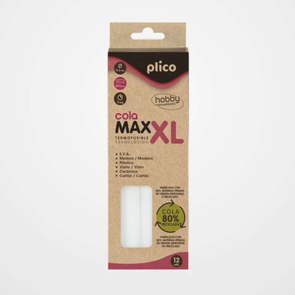 COLA TERMOFUSIBLE en BARRA PLICO MAX XL Ø 11,5mm x 200mm 80% RECICLADO BLISTER de 12