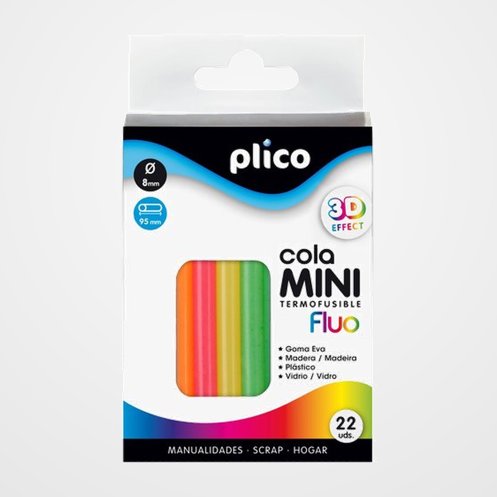 COLA TERMOFUSIBLE en BARRA PLICO MINI FLUO blister de 22
