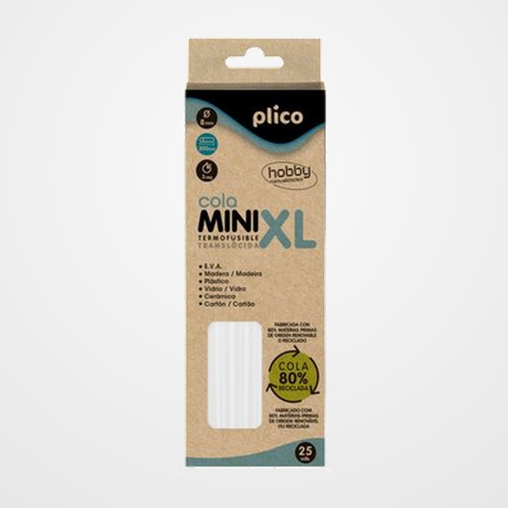 COLA TERMOFUSIBLE en BARRA PLICO MINI XL Ø 8mm x 200mm 80% RECICLADO BLISTER de 25