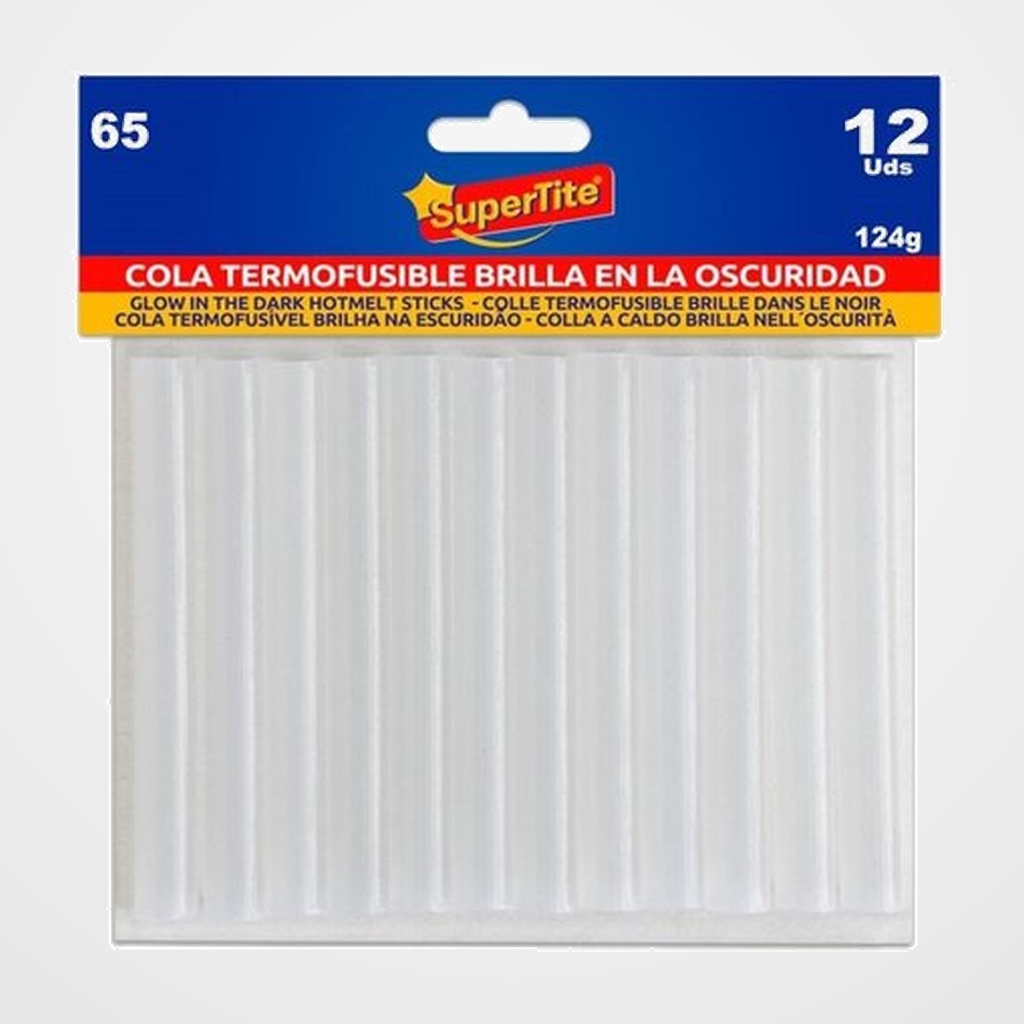 COLA TERMOFUSIBLE en BARRA SUPERTITE 11x100 mm. blister de 12 BRILLA EN LA OSCURIDAD