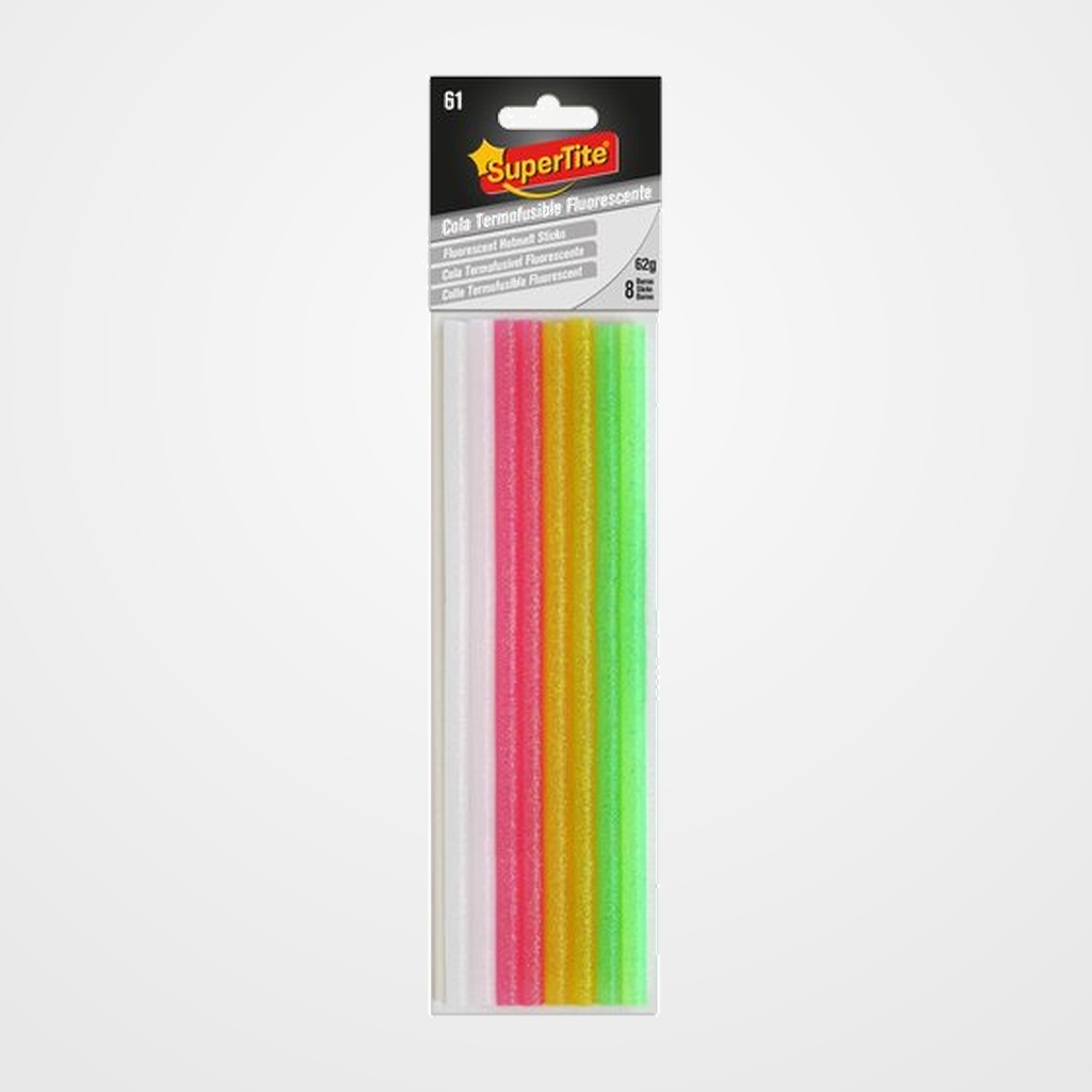 COLA TERMOFUSIBLE en BARRA SUPERTITE 7x200 mm. blister de 8 NEON SURTIDO