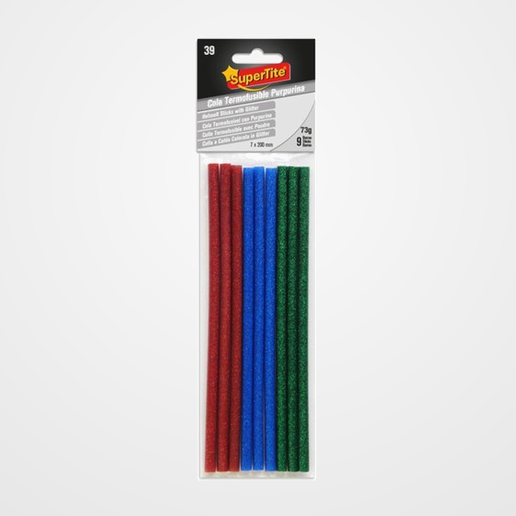 COLA TERMOFUSIBLE en BARRA SUPERTITE 7x200 mm. blister de 9 PURPURINA SURTIDO