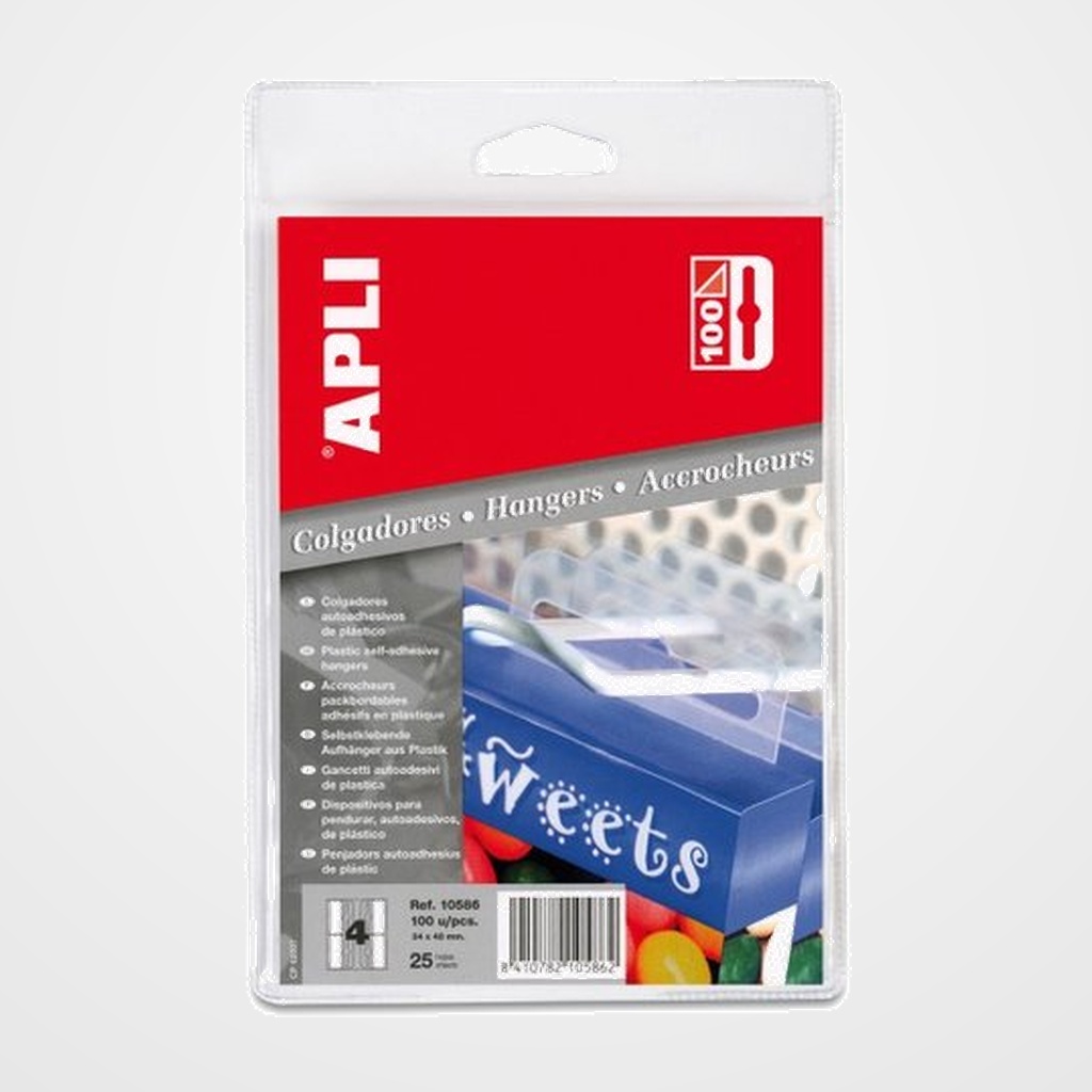 [18803031] COLGADORES ADHESIVOS 34X48 PLASTICO C/100 -esp-