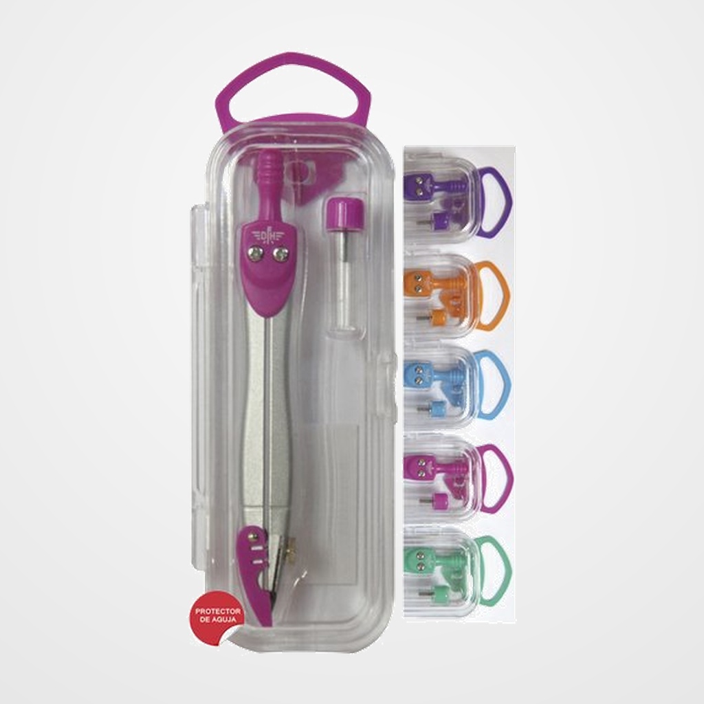 COMPAS ESCOLAR con PROTECTOR AGUJA Y MINA COLORES SURTIDOS