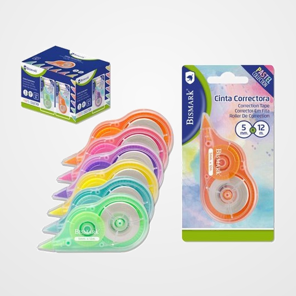 CORRECTOR CINTA BISMARK PASTEL 5 mm x 12 m