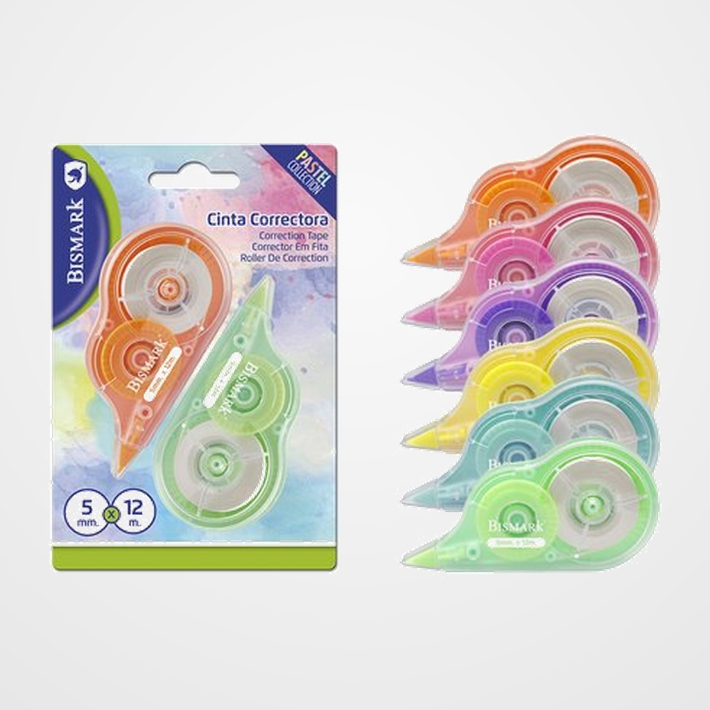 [15101197] CORRECTOR CINTA BISMARK PASTEL 5 mm x 12 m BLISTER de 2
