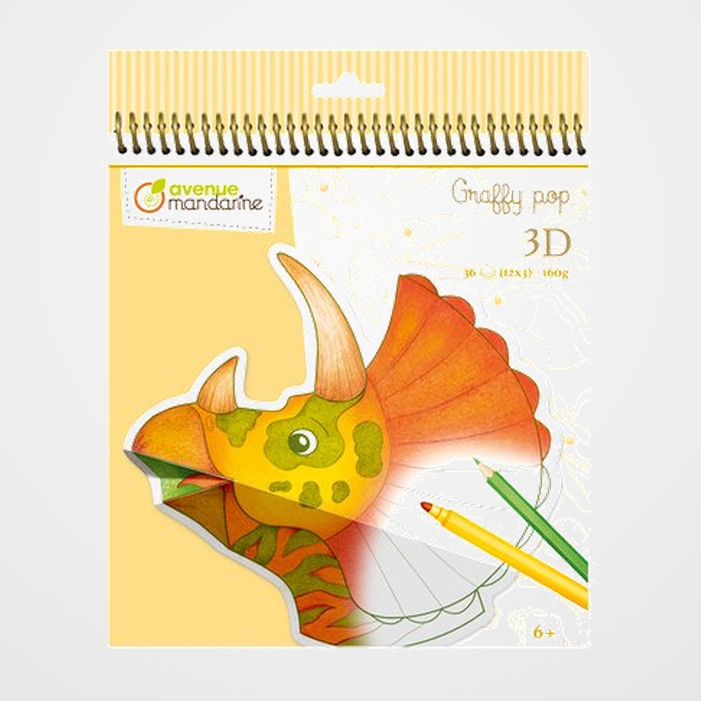 LIBRO DE COLOREAR AVENUE MANDARINE GRAFFY POP 3D DINOSAURIOS (+6 años)