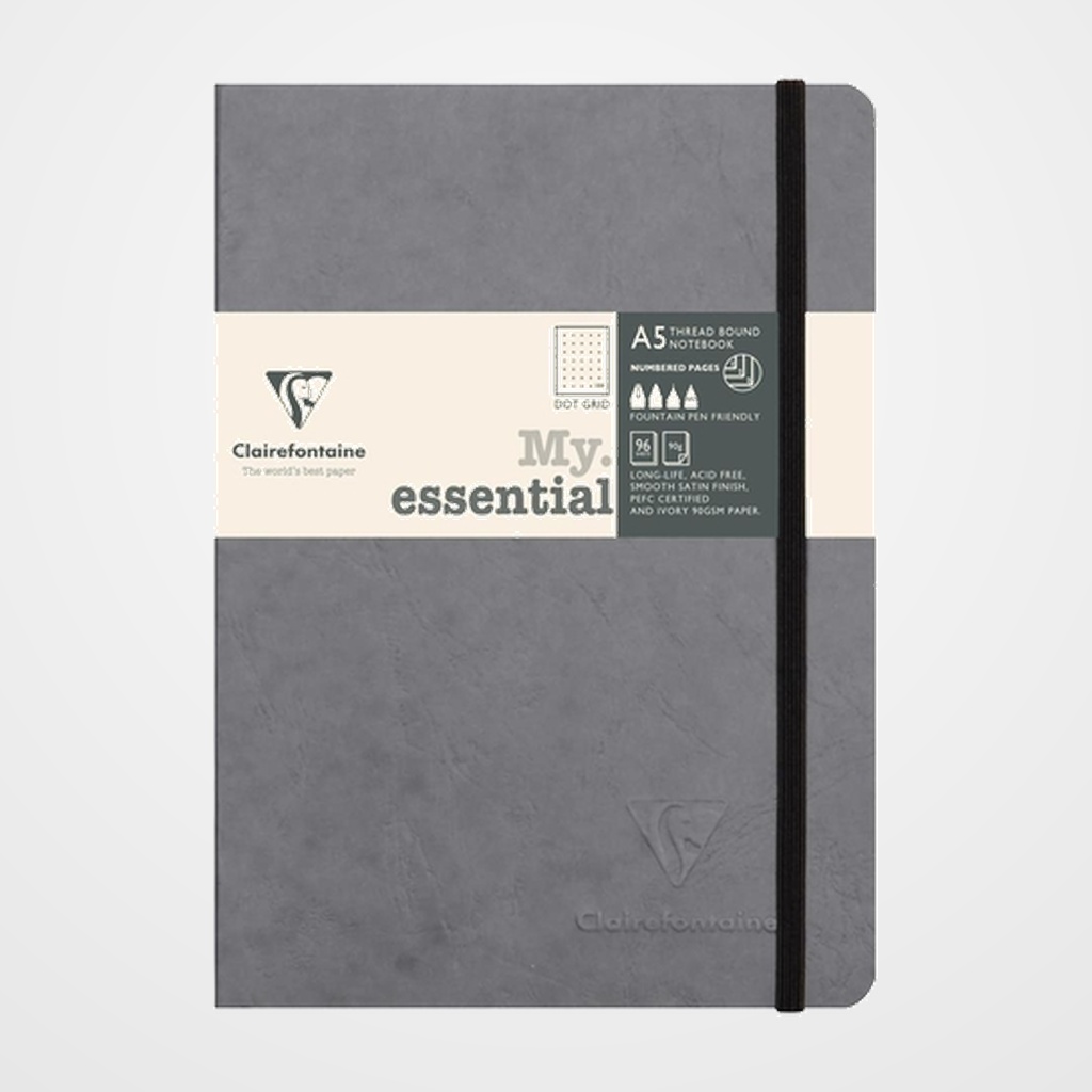 CUADERNO CLAIREFONTAINE AGE BAG “MY ESSENTIALS” COSIDO A5 DOT 96h GRIS