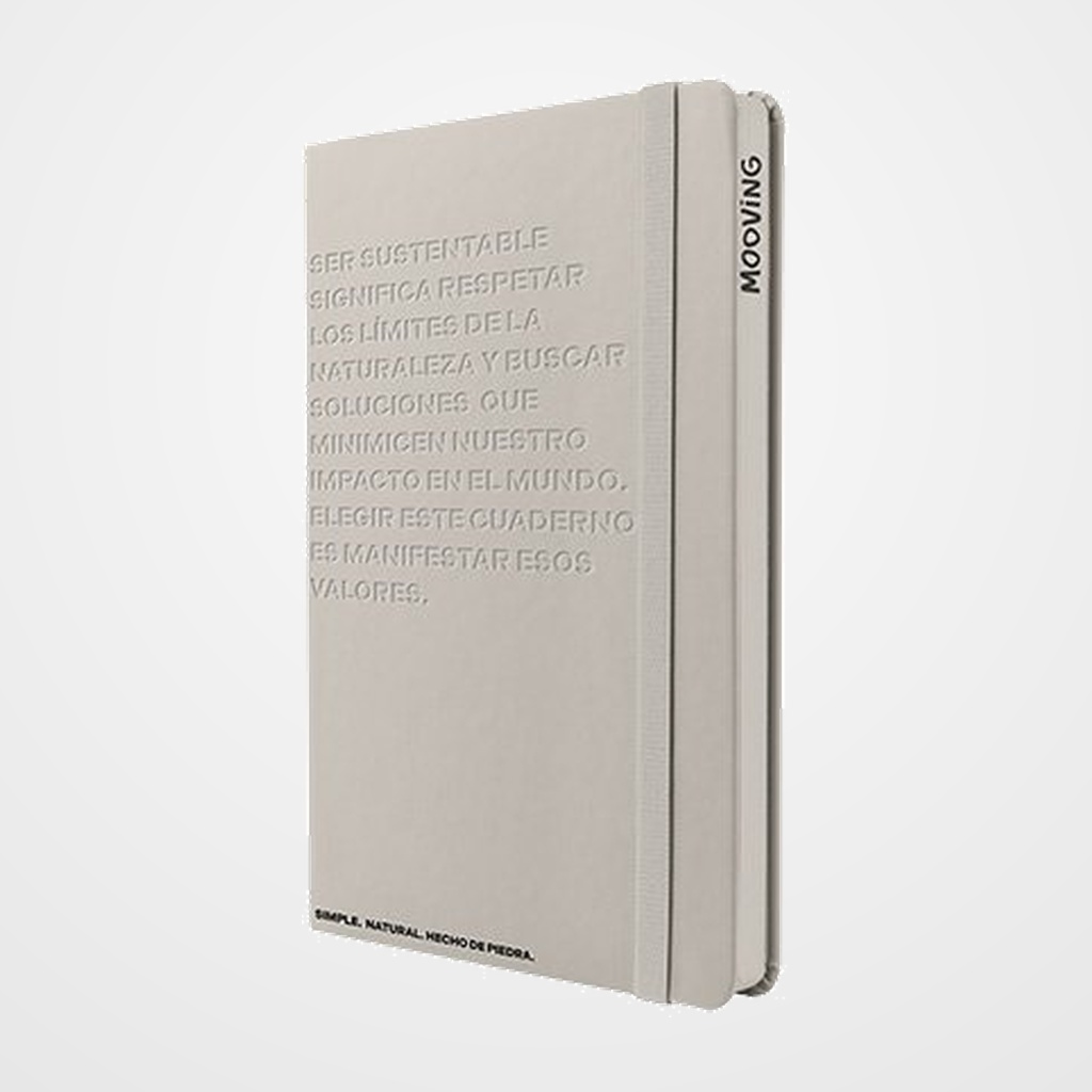 CUADERNO MOOVING TAPA DURA A5 96h 90gr. PAPEL PIEDRA con GOMA