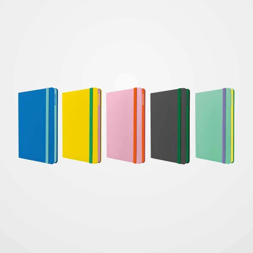 CUADERNO MOOVING TAPA DURA A5 96h 90gr. PUNTEADO con GOMA COLORES SURTIDOS