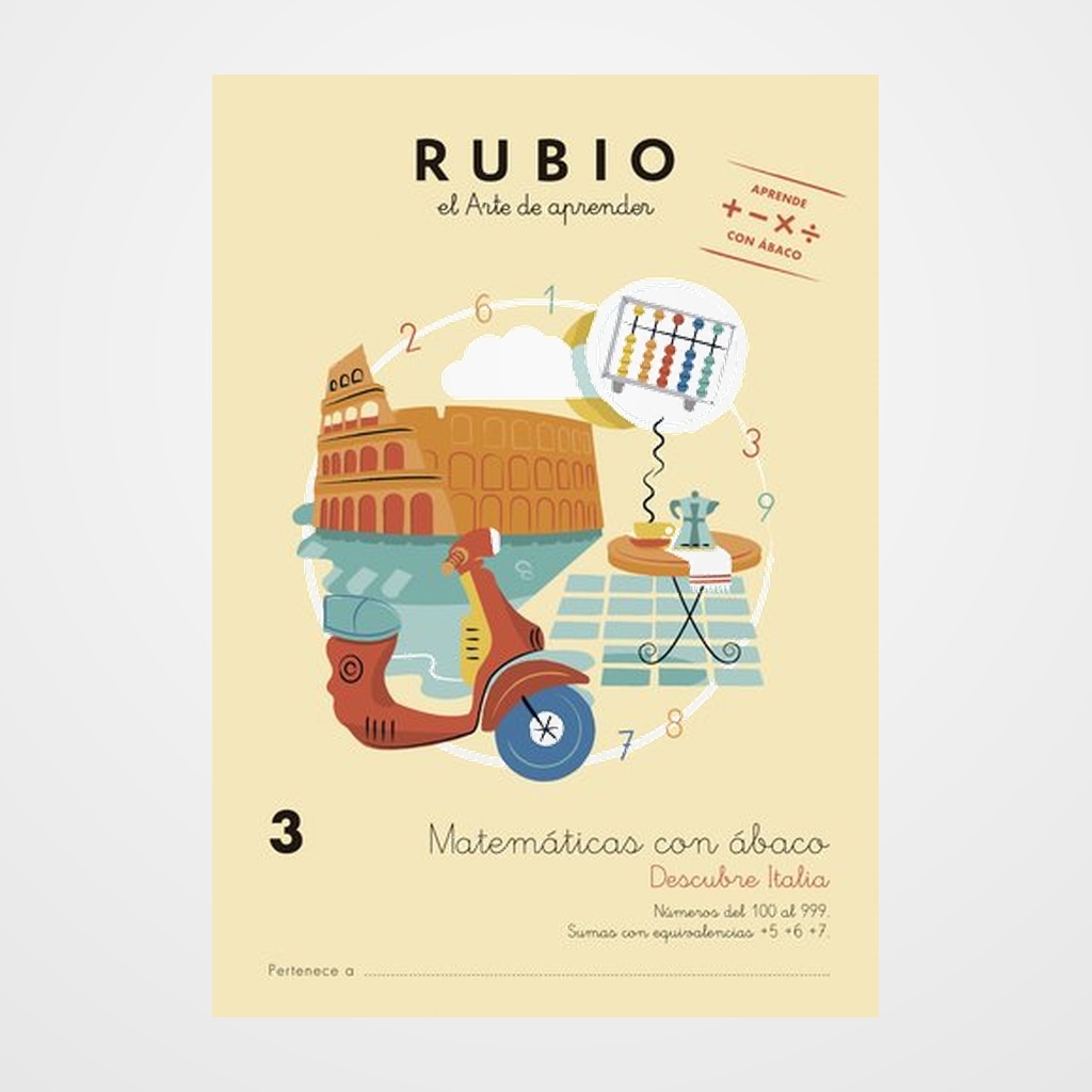 [12601081] CUADERNO RUBIO A4 MATEMATICAS CON ABACO 3 - DESCUBRE ITALIA (5-6 años)