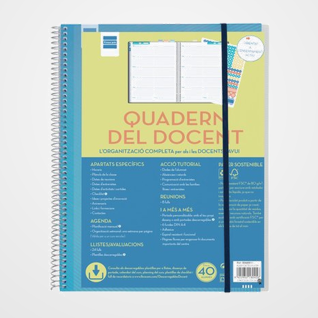 CUADERNO/AGENDA FINOCAM CATALAN DEL DOCENTE NO DATA ESPIRAL tapa PP S/V 230x310 con GOMA