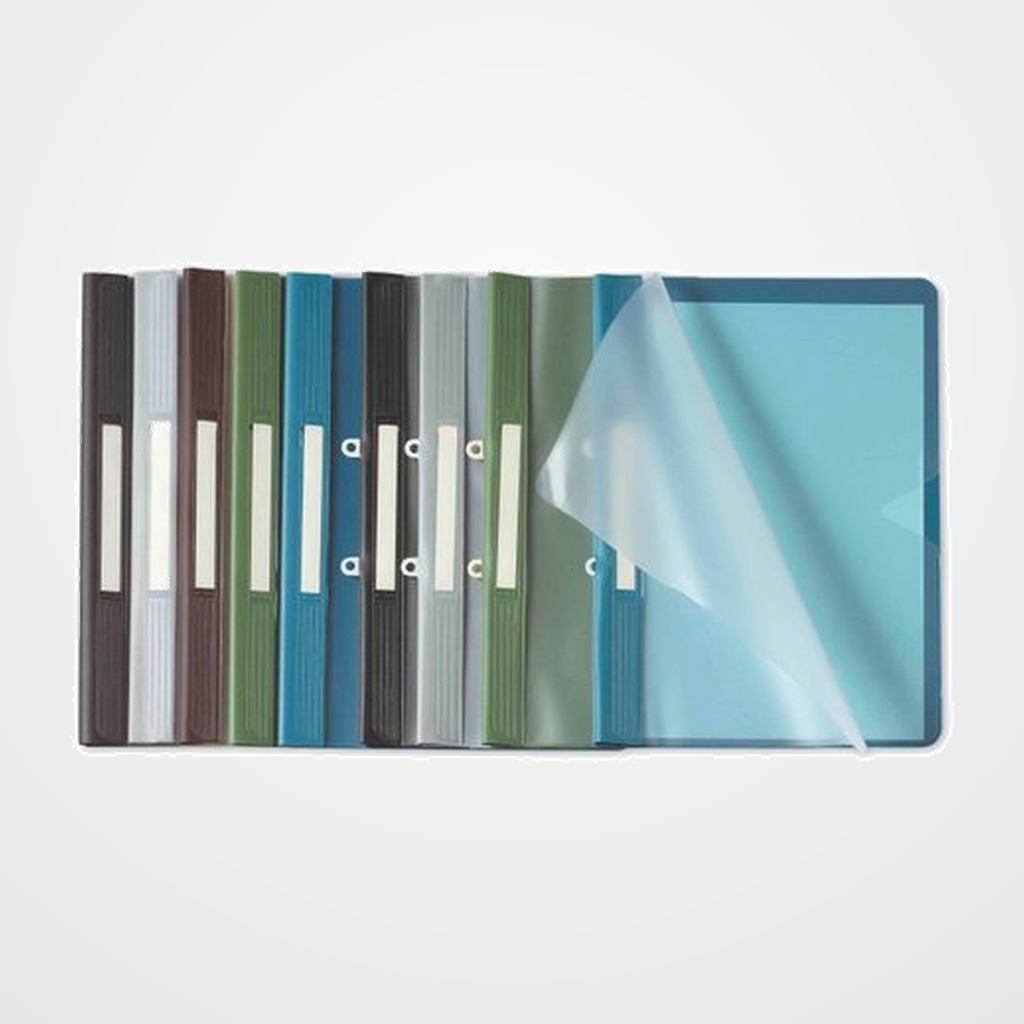 DOSIER FASTENER PARDO PVC Fº C/TARJET. AZUL