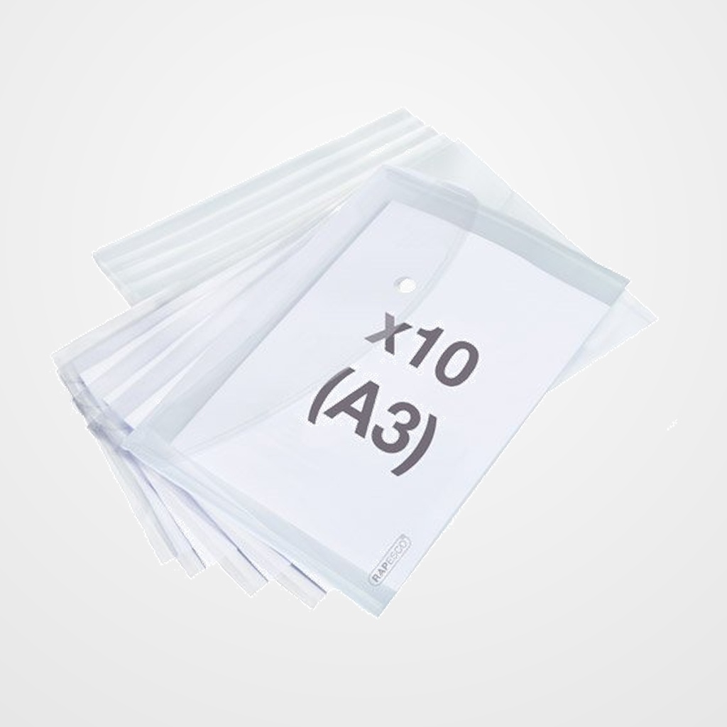 DOSIER SOBRE RAPESCO ECO (100% RECICLADO) PP BROCHE A3 CRISTAL PAQUETE de 10