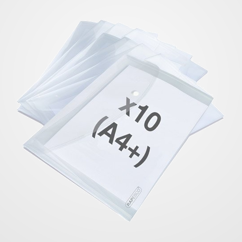 DOSIER SOBRE RAPESCO ECO (100% RECICLADO) PP BROCHE A4+ CRISTAL PAQUETE de 10