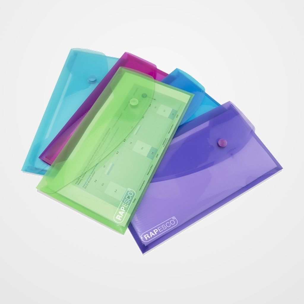 DOSIER SOBRE RAPESCO PP TRANSLUCIDO BROCHE DL (RECIBOS) SURTIDO (5 colores) PAQUETE de 5