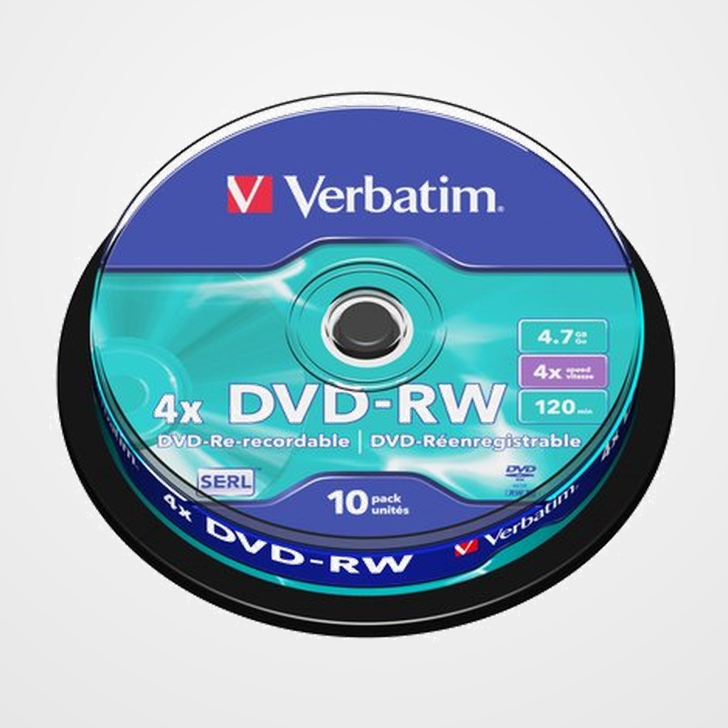 [40110053] DVD -RW VERBATIM 4.7GB 4x SPINDLE 10 ADVANCED SERL (Incluye Canon LPI de 2.80)